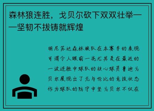 森林狼连胜，戈贝尔砍下双双壮举——坚韧不拔铸就辉煌